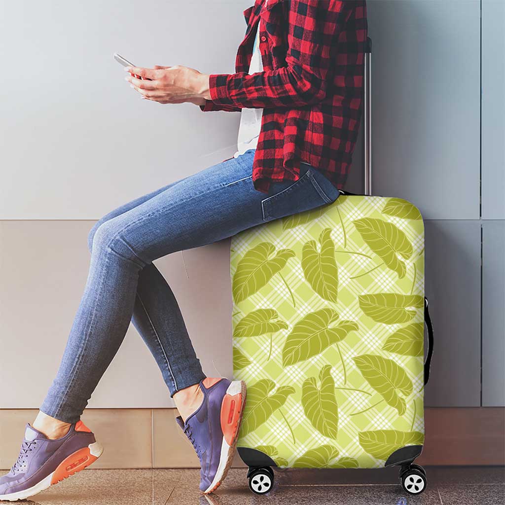 Lime Green Hawaii Kalo Palaka Motifs Luggage Cover Hawaiian Taro Leaves Elegant Vibes - Polynesian Pride
