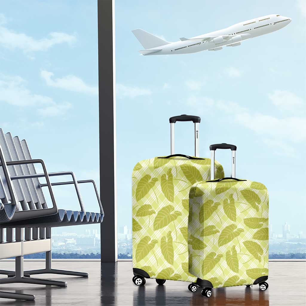 Lime Green Hawaii Kalo Palaka Motifs Luggage Cover Hawaiian Taro Leaves Elegant Vibes - Polynesian Pride