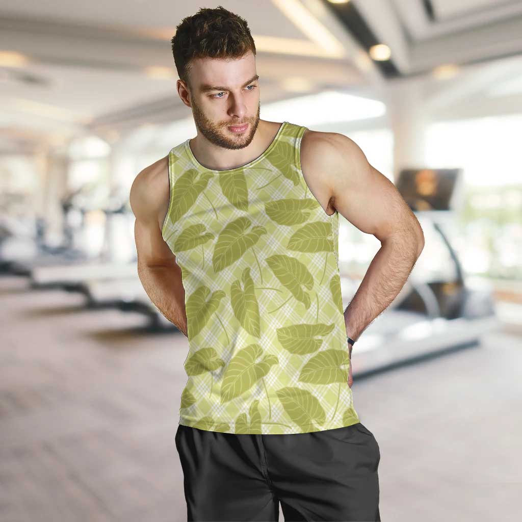 Lime Green Hawaii Kalo Palaka Motifs Men Tank Top Hawaiian Taro Leaves Elegant Vibes - Polynesian Pride