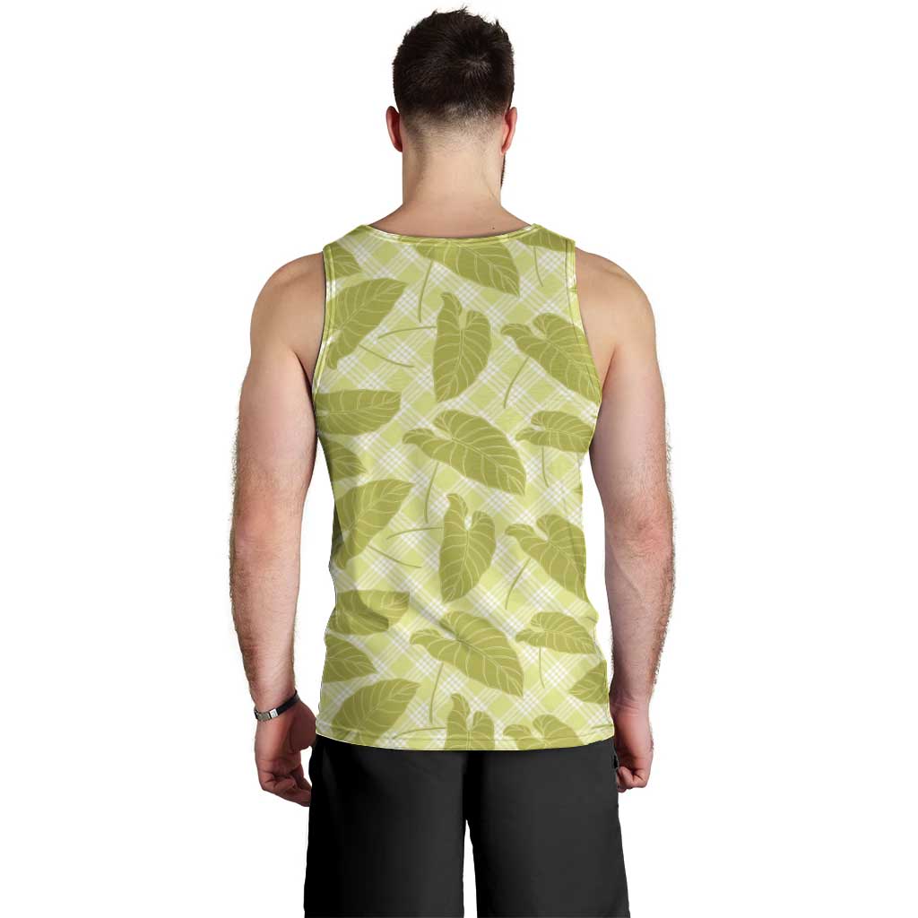 Lime Green Hawaii Kalo Palaka Motifs Men Tank Top Hawaiian Taro Leaves Elegant Vibes - Polynesian Pride