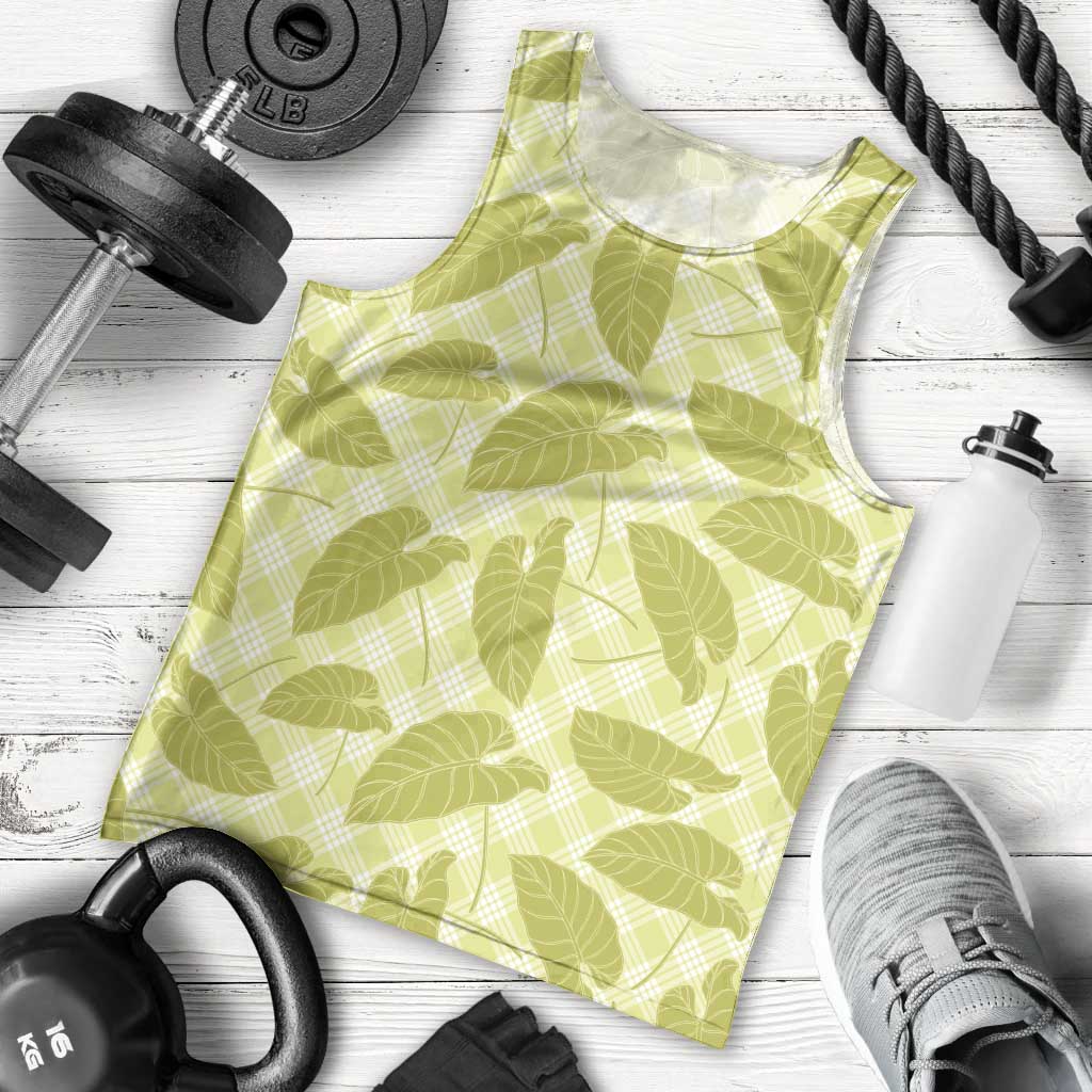 Lime Green Hawaii Kalo Palaka Motifs Men Tank Top Hawaiian Taro Leaves Elegant Vibes - Polynesian Pride