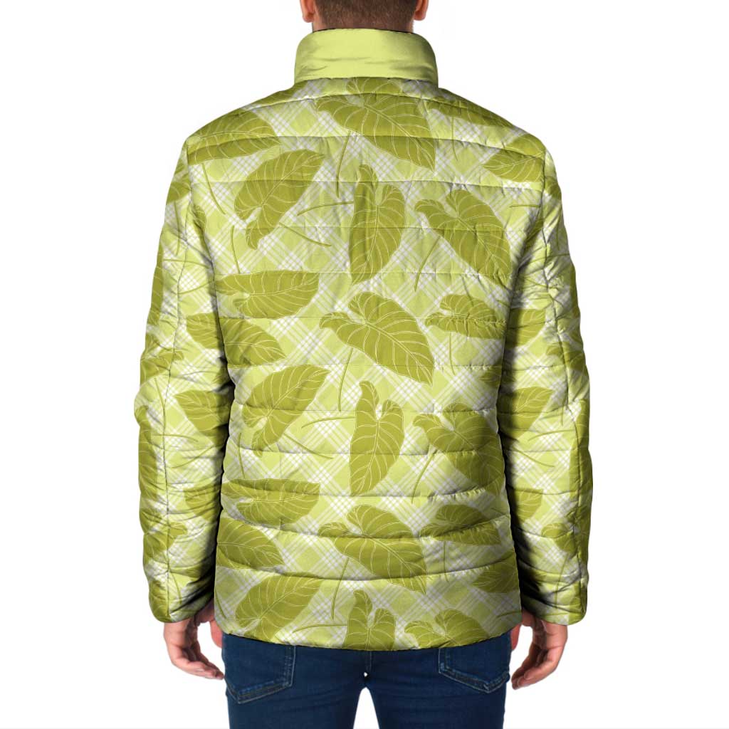 Lime Green Hawaii Kalo Palaka Motifs Padded Jacket Hawaiian Taro Leaves Elegant Vibes - Polynesian Pride