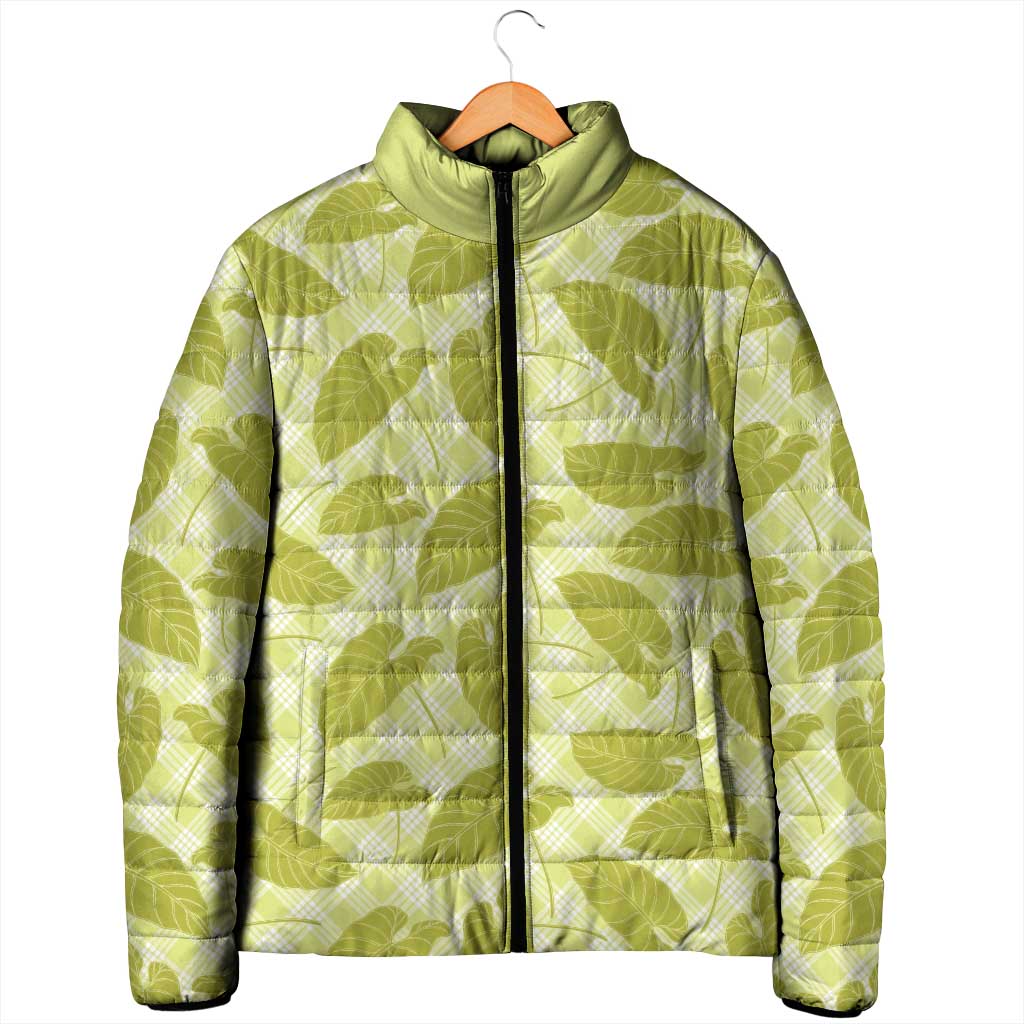 Lime Green Hawaii Kalo Palaka Motifs Padded Jacket Hawaiian Taro Leaves Elegant Vibes - Polynesian Pride