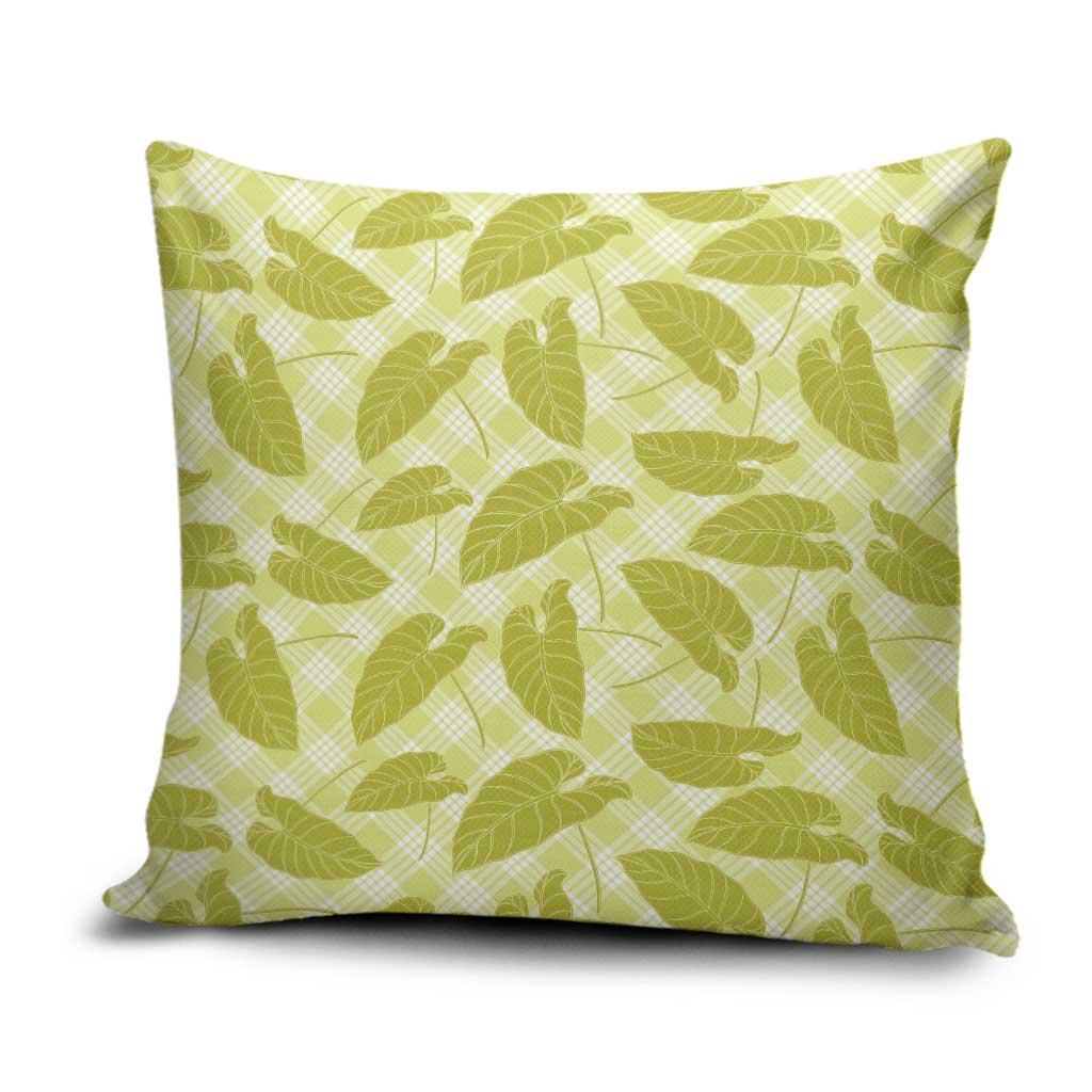 Lime Green Hawaii Kalo Palaka Motifs Pillow Cover Hawaiian Taro Leaves Elegant Vibes - Polynesian Pride