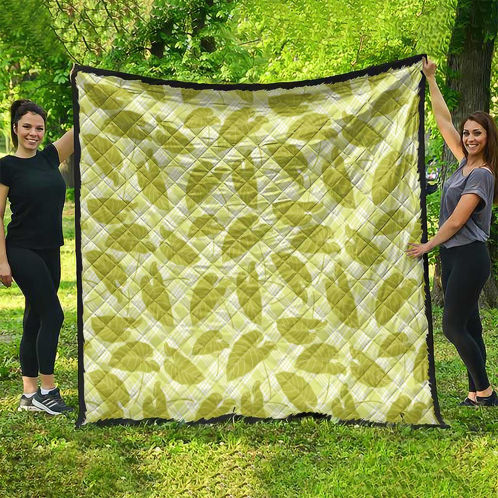 Lime Green Hawaii Kalo Palaka Motifs Quilt Hawaiian Taro Leaves Elegant Vibes - Polynesian Pride