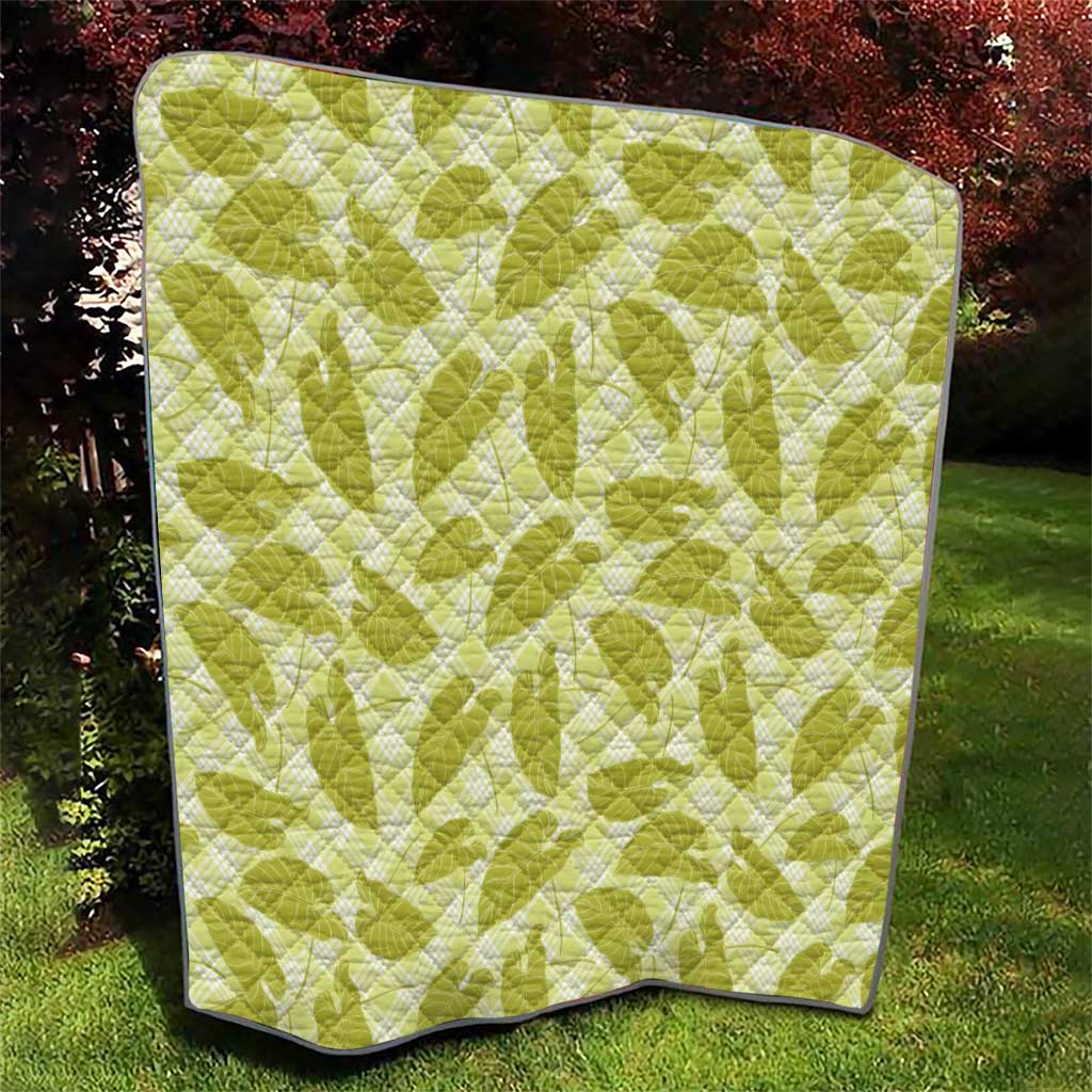 Lime Green Hawaii Kalo Palaka Motifs Quilt Hawaiian Taro Leaves Elegant Vibes - Polynesian Pride