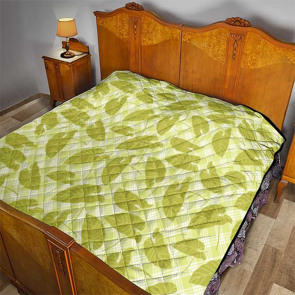 Lime Green Hawaii Kalo Palaka Motifs Quilt Hawaiian Taro Leaves Elegant Vibes - Polynesian Pride