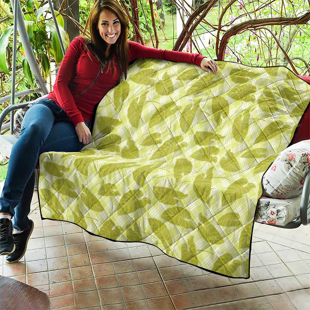 Lime Green Hawaii Kalo Palaka Motifs Quilt Hawaiian Taro Leaves Elegant Vibes - Polynesian Pride