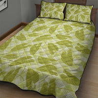 Lime Green Hawaii Kalo Palaka Motifs Quilt Bed Set Hawaiian Taro Leaves Elegant Vibes - Polynesian Pride