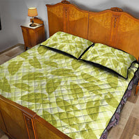 Lime Green Hawaii Kalo Palaka Motifs Quilt Bed Set Hawaiian Taro Leaves Elegant Vibes - Polynesian Pride