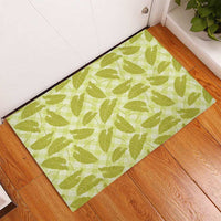Lime Green Hawaii Kalo Palaka Motifs Rubber Doormat Hawaiian Taro Leaves Elegant Vibes - Polynesian Pride