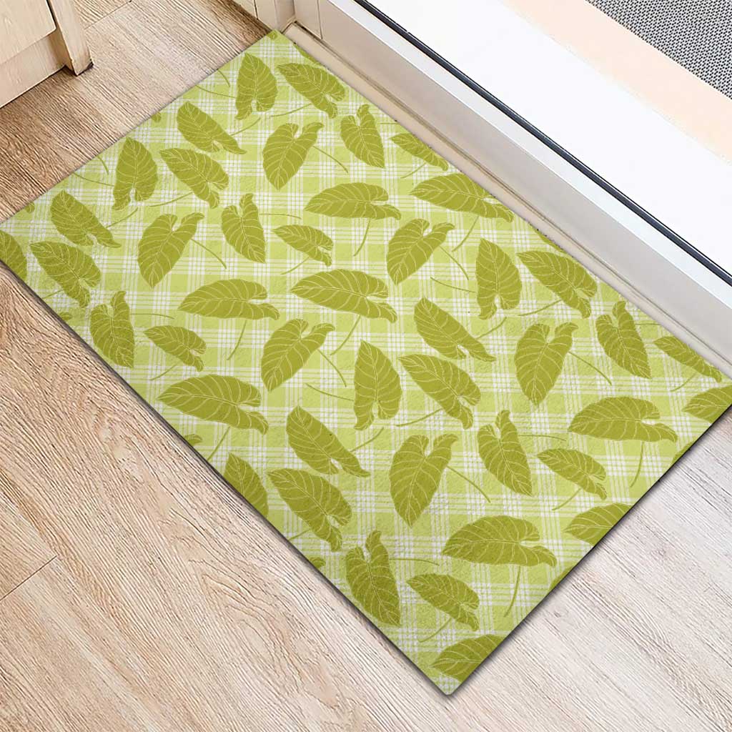 Lime Green Hawaii Kalo Palaka Motifs Rubber Doormat Hawaiian Taro Leaves Elegant Vibes - Polynesian Pride