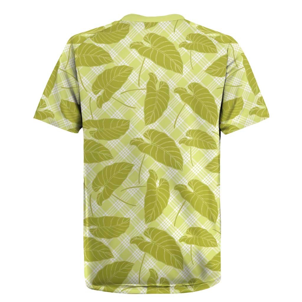 Lime Green Hawaii Kalo Palaka Motifs Rugby Jersey Hawaiian Taro Leaves Elegant Vibes - Polynesian Pride