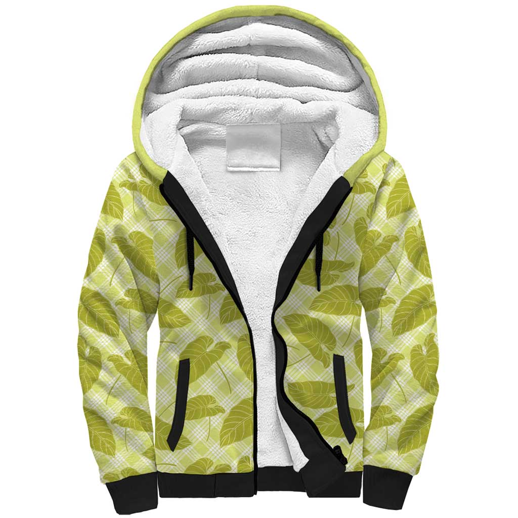 Lime Green Hawaii Kalo Palaka Motifs Sherpa Hoodie Hawaiian Taro Leaves Elegant Vibes - Polynesian Pride