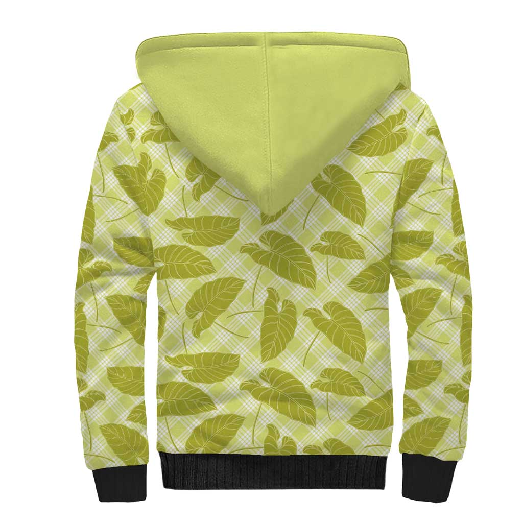 Lime Green Hawaii Kalo Palaka Motifs Sherpa Hoodie Hawaiian Taro Leaves Elegant Vibes - Polynesian Pride