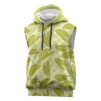 Lime Green Hawaii Kalo Palaka Motifs Sleeveless Hoodie Hawaiian Taro Leaves Elegant Vibes - Polynesian Pride