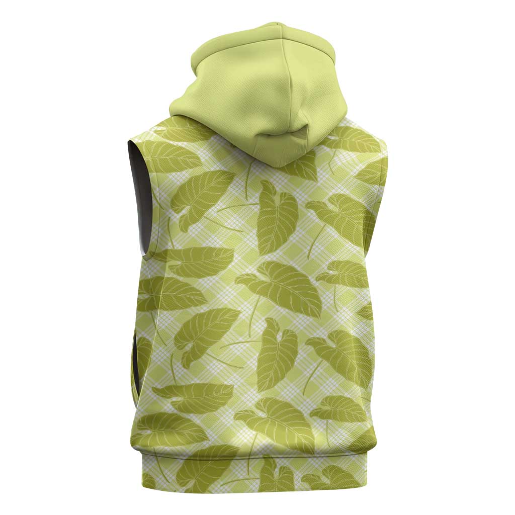 Lime Green Hawaii Kalo Palaka Motifs Sleeveless Hoodie Hawaiian Taro Leaves Elegant Vibes - Polynesian Pride