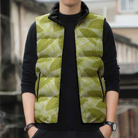 Lime Green Hawaii Kalo Palaka Motifs Sleeveless Puffer Jacket Hawaiian Taro Leaves Elegant Vibes - Polynesian Pride