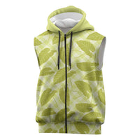 Lime Green Hawaii Kalo Palaka Motifs Sleeveless Zip Hoodie Hawaiian Taro Leaves Elegant Vibes - Polynesian Pride