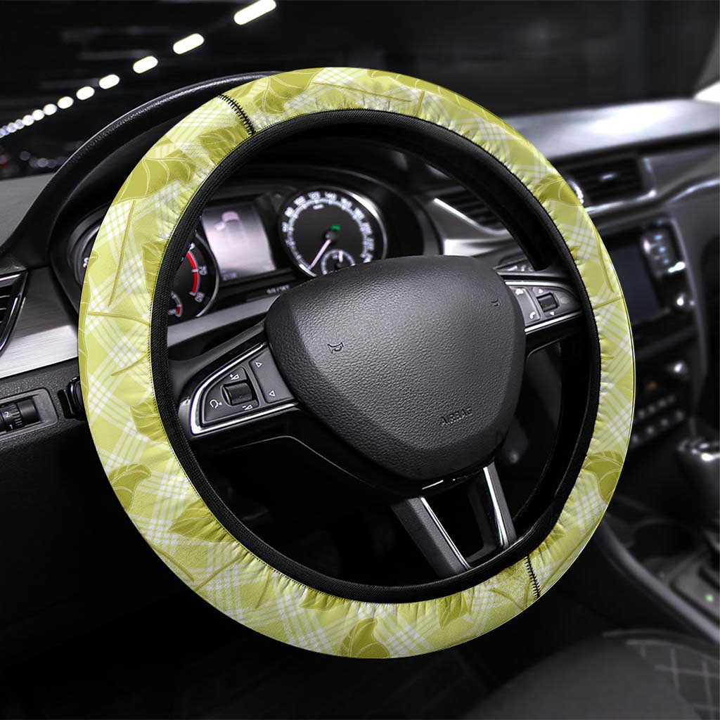 Lime Green Hawaii Kalo Palaka Motifs Steering Wheel Cover Hawaiian Taro Leaves Elegant Vibes - Polynesian Pride