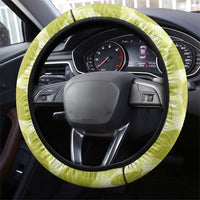 Lime Green Hawaii Kalo Palaka Motifs Steering Wheel Cover Hawaiian Taro Leaves Elegant Vibes - Polynesian Pride