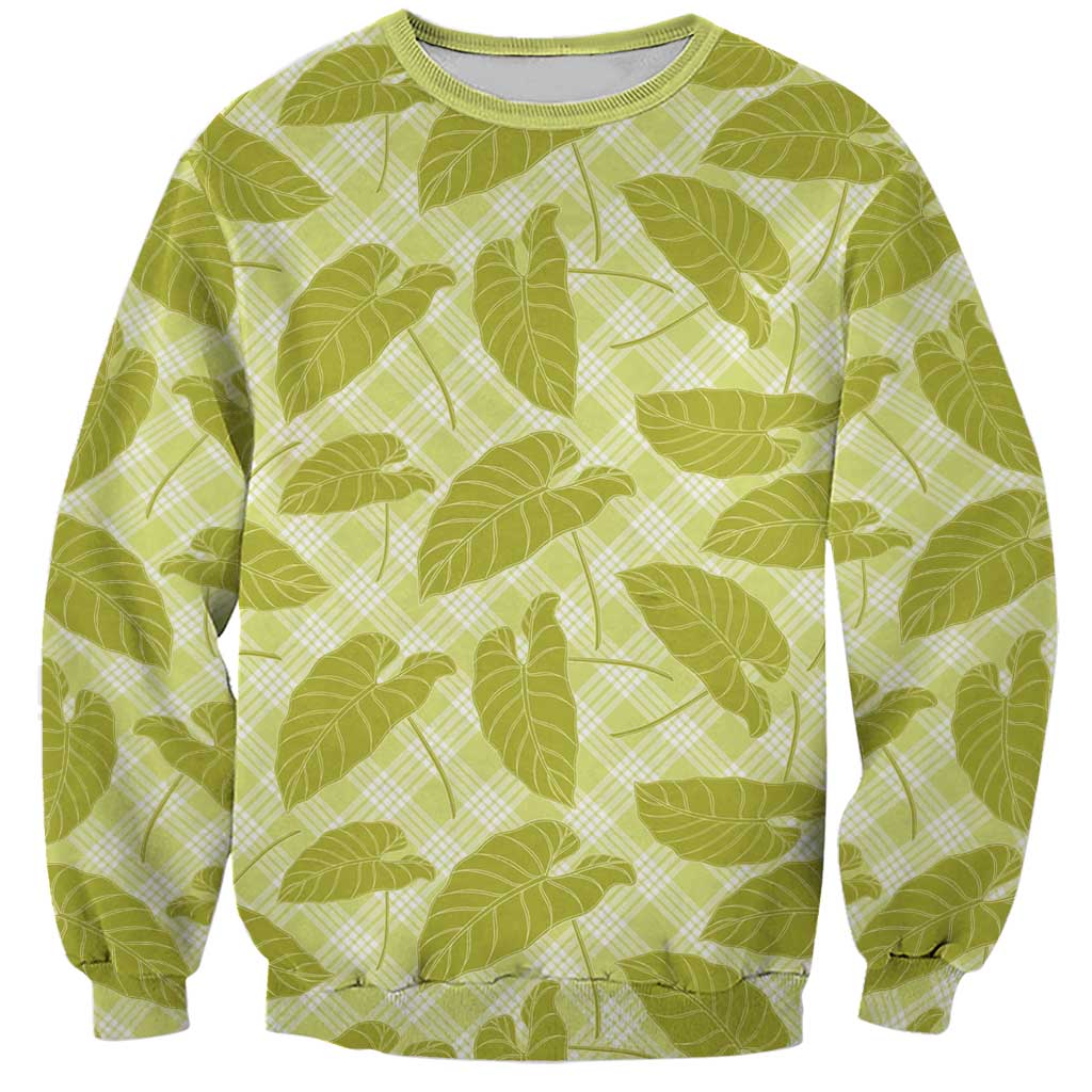Lime Green Hawaii Kalo Palaka Motifs Sweatshirt Hawaiian Taro Leaves Elegant Vibes - Polynesian Pride