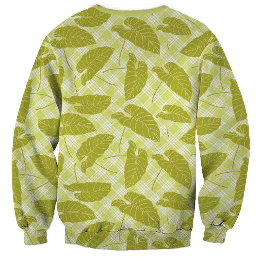 Lime Green Hawaii Kalo Palaka Motifs Sweatshirt Hawaiian Taro Leaves Elegant Vibes - Polynesian Pride