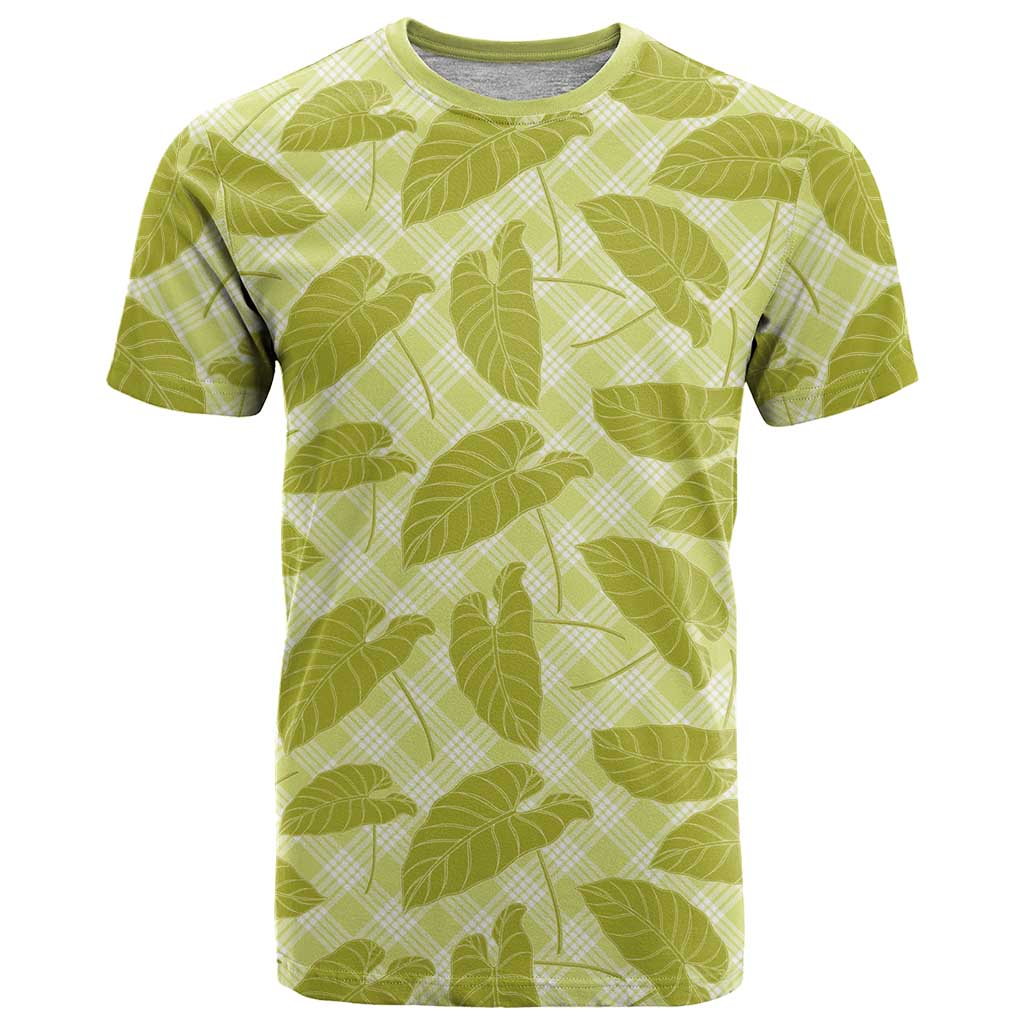 Lime Green Hawaii Kalo Palaka Motifs T Shirt Hawaiian Taro Leaves Elegant Vibes - Polynesian Pride