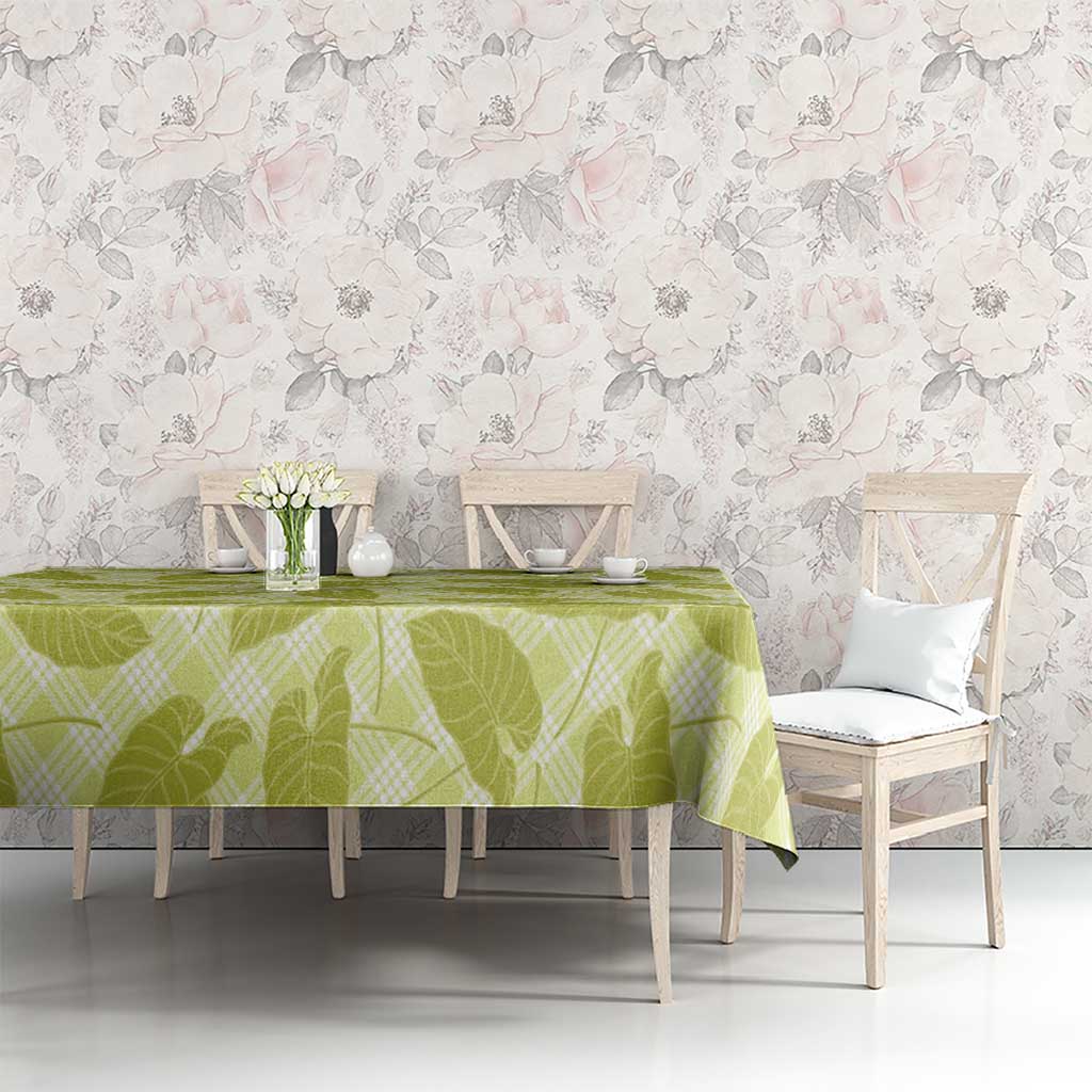Lime Green Hawaii Kalo Palaka Motifs Tablecloth Hawaiian Taro Leaves Elegant Vibes - Polynesian Pride