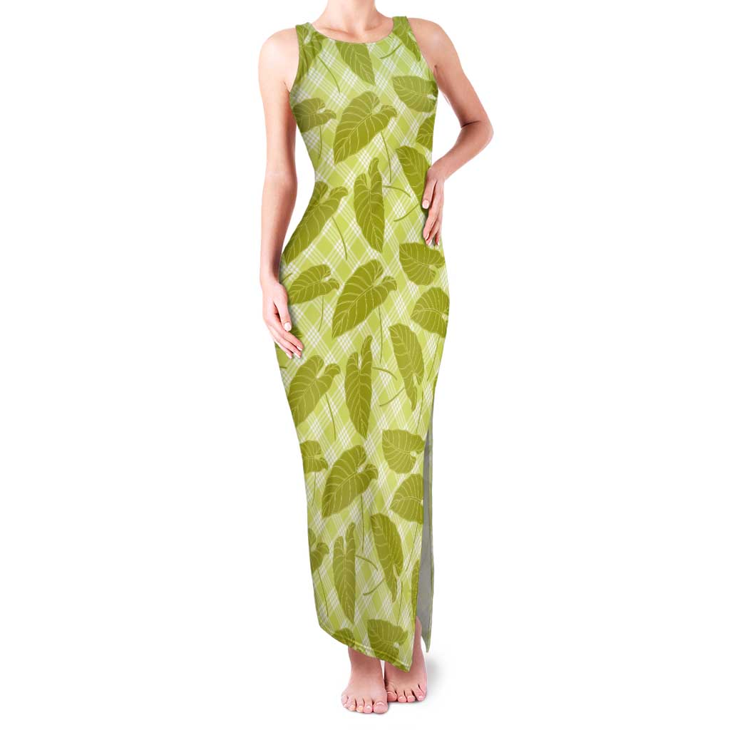 Lime Green Hawaii Kalo Palaka Motifs Tank Maxi Dress Hawaiian Taro Leaves Elegant Vibes - Polynesian Pride