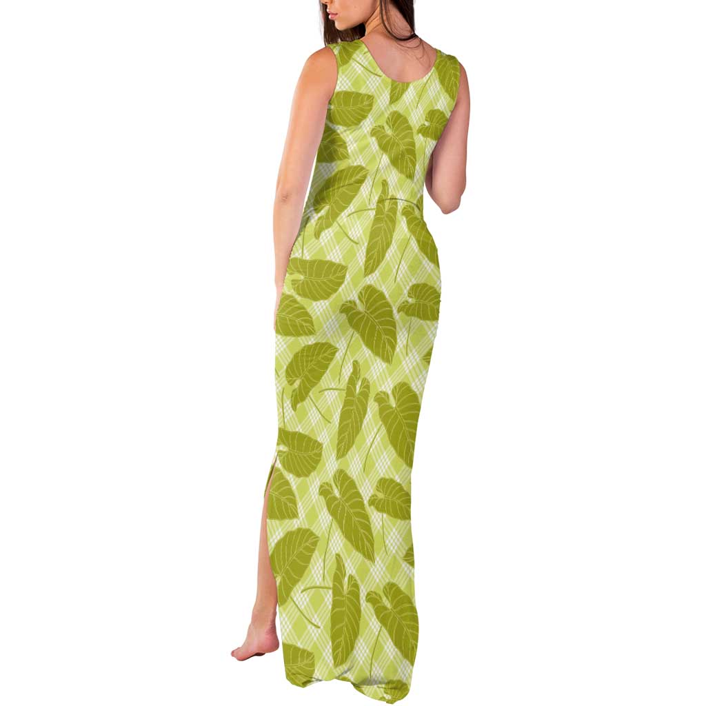 Lime Green Hawaii Kalo Palaka Motifs Tank Maxi Dress Hawaiian Taro Leaves Elegant Vibes - Polynesian Pride
