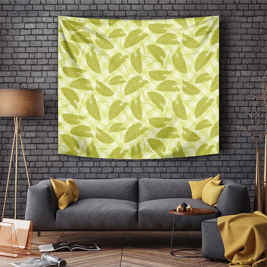 Lime Green Hawaii Kalo Palaka Motifs Tapestry Hawaiian Taro Leaves Elegant Vibes - Polynesian Pride