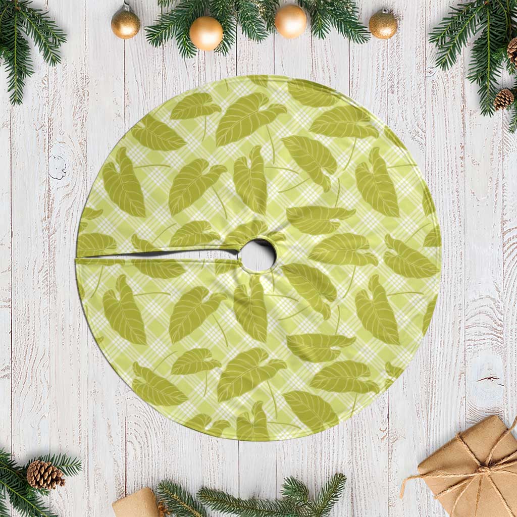 Lime Green Hawaii Kalo Palaka Motifs Tree Skirt Hawaiian Taro Leaves Elegant Vibes - Polynesian Pride