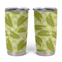 Lime Green Hawaii Kalo Palaka Motifs Tumbler Cup Hawaiian Taro Leaves Elegant Vibes - Polynesian Pride