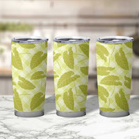 Lime Green Hawaii Kalo Palaka Motifs Tumbler Cup Hawaiian Taro Leaves Elegant Vibes - Polynesian Pride