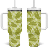 Lime Green Hawaii Kalo Palaka Motifs Tumbler With Handle Hawaiian Taro Leaves Elegant Vibes - Polynesian Pride
