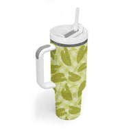 Lime Green Hawaii Kalo Palaka Motifs Tumbler With Handle Hawaiian Taro Leaves Elegant Vibes - Polynesian Pride