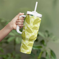 Lime Green Hawaii Kalo Palaka Motifs Tumbler With Handle Hawaiian Taro Leaves Elegant Vibes - Polynesian Pride