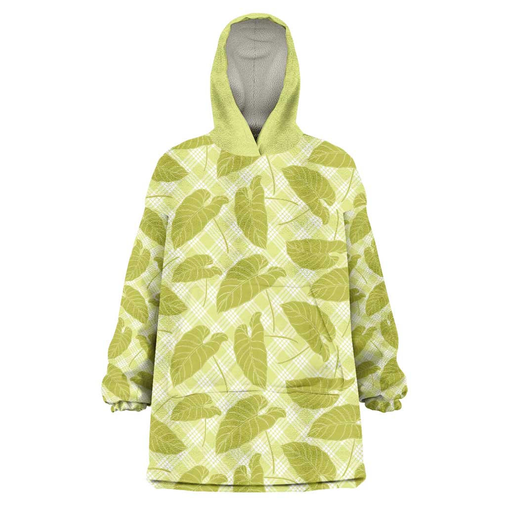 Lime Green Hawaii Kalo Palaka Motifs Wearable Blanket Hoodie Hawaiian Taro Leaves Elegant Vibes - Polynesian Pride