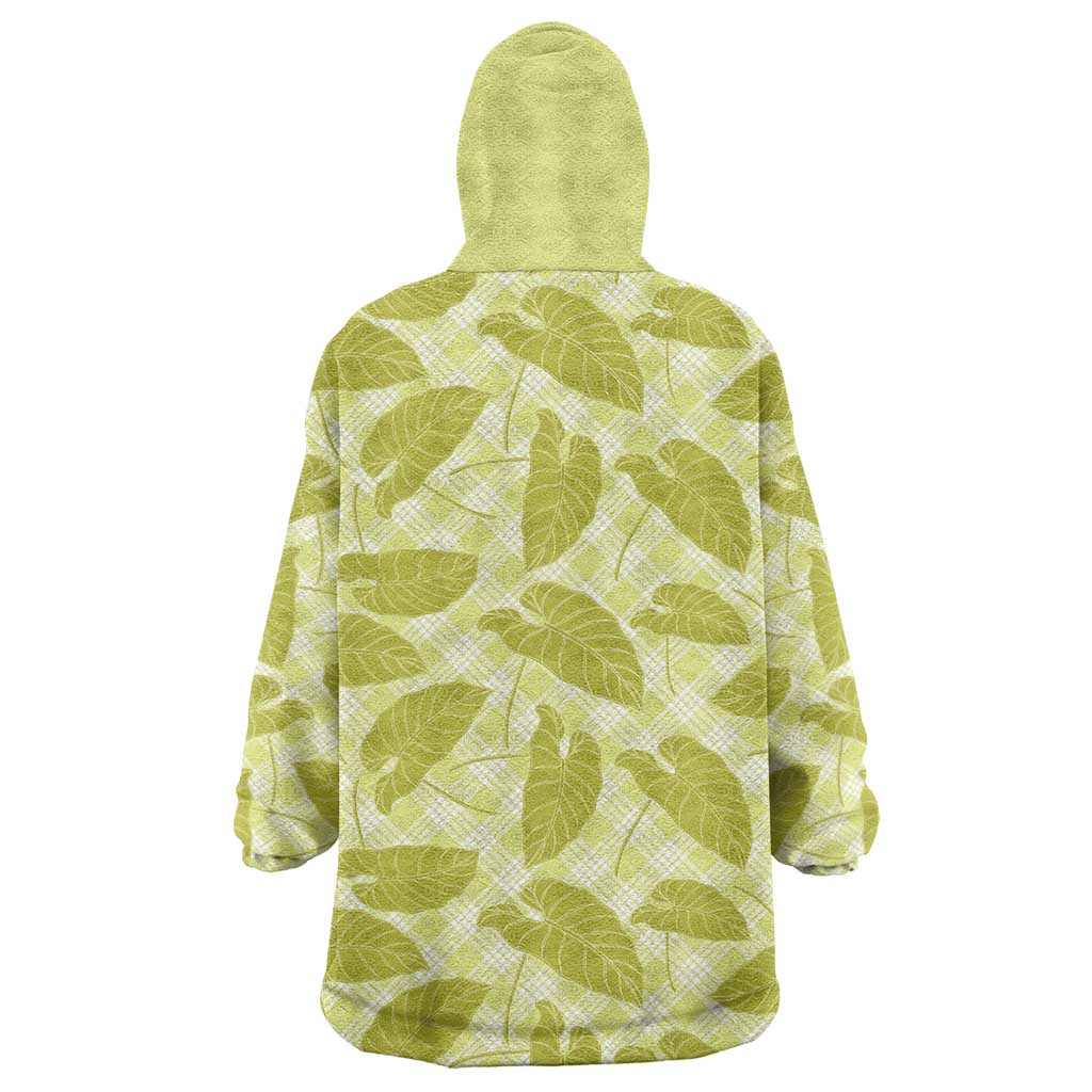 Lime Green Hawaii Kalo Palaka Motifs Wearable Blanket Hoodie Hawaiian Taro Leaves Elegant Vibes - Polynesian Pride