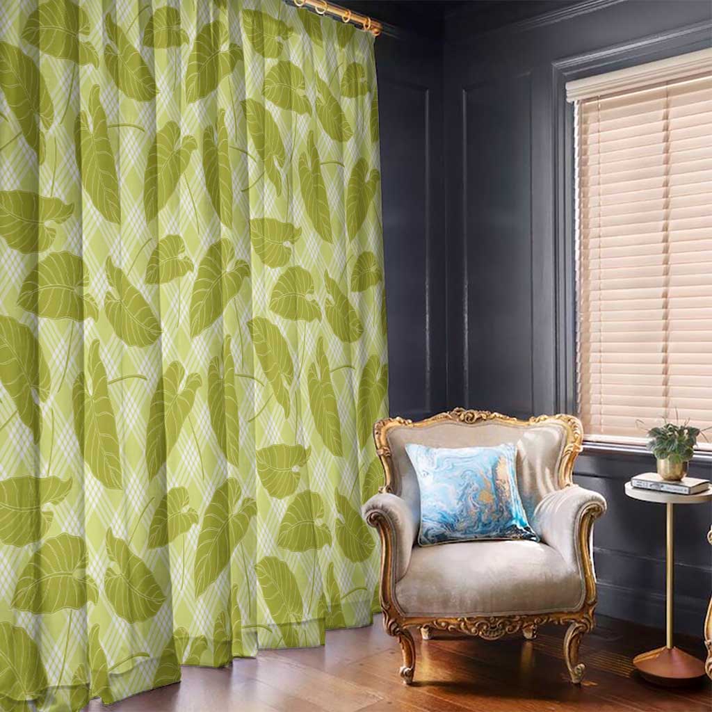 Lime Green Hawaii Kalo Palaka Motifs Window Curtain Hawaiian Taro Leaves Elegant Vibes - Polynesian Pride