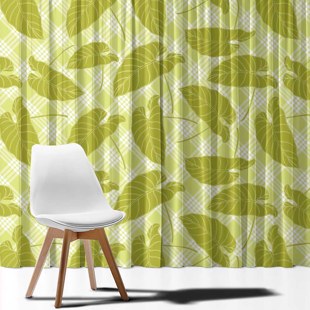 Lime Green Hawaii Kalo Palaka Motifs Window Curtain Hawaiian Taro Leaves Elegant Vibes - Polynesian Pride