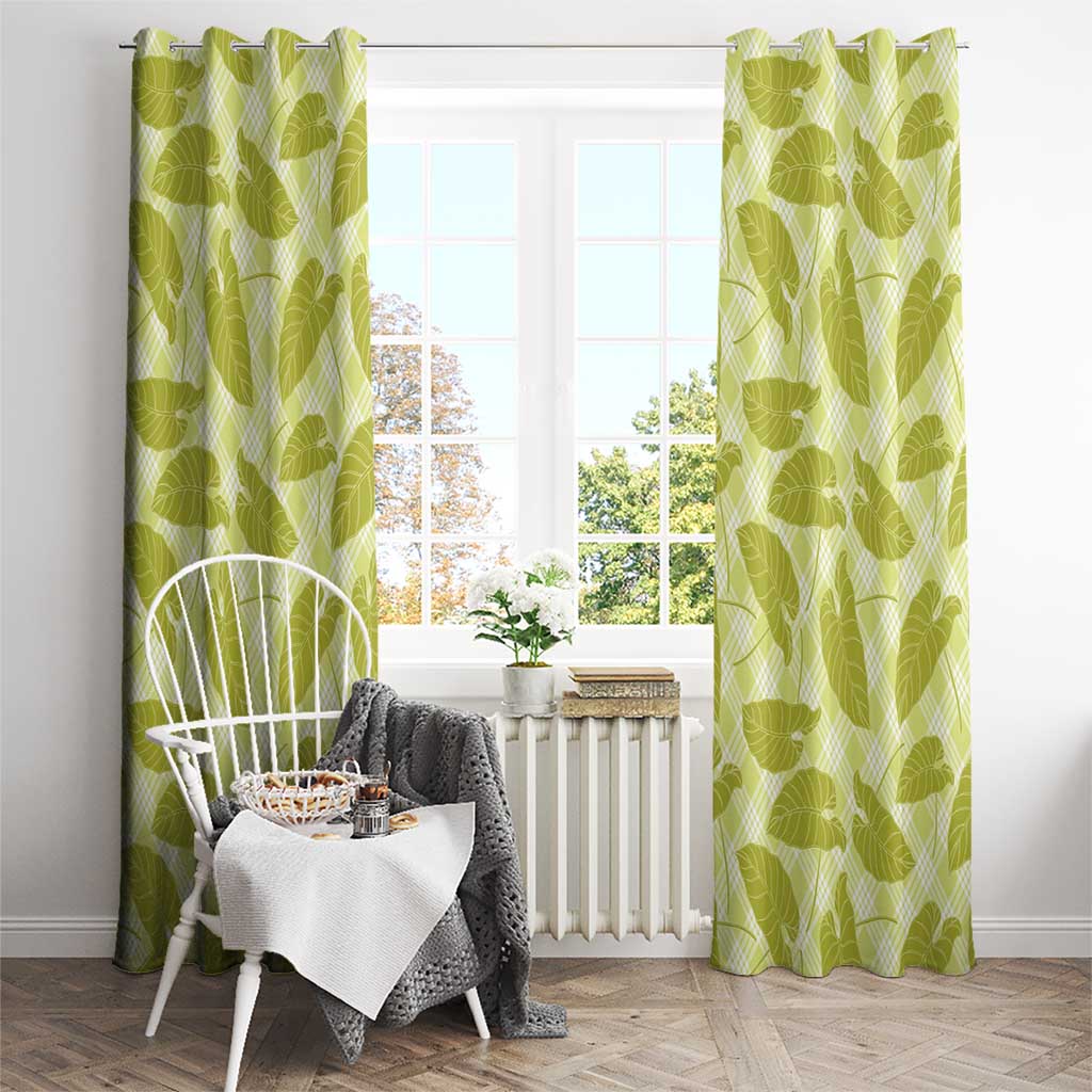 Lime Green Hawaii Kalo Palaka Motifs Window Curtain Hawaiian Taro Leaves Elegant Vibes - Polynesian Pride