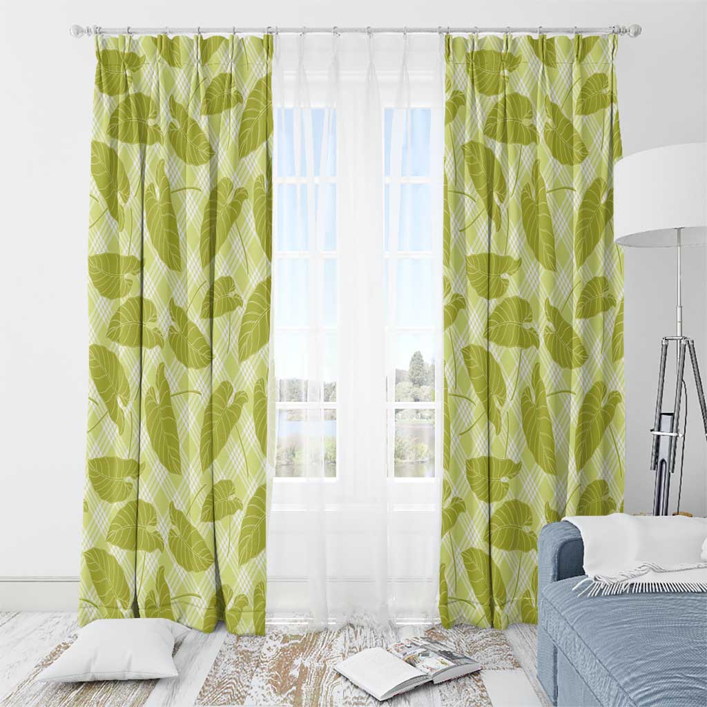 Lime Green Hawaii Kalo Palaka Motifs Window Curtain Hawaiian Taro Leaves Elegant Vibes - Polynesian Pride