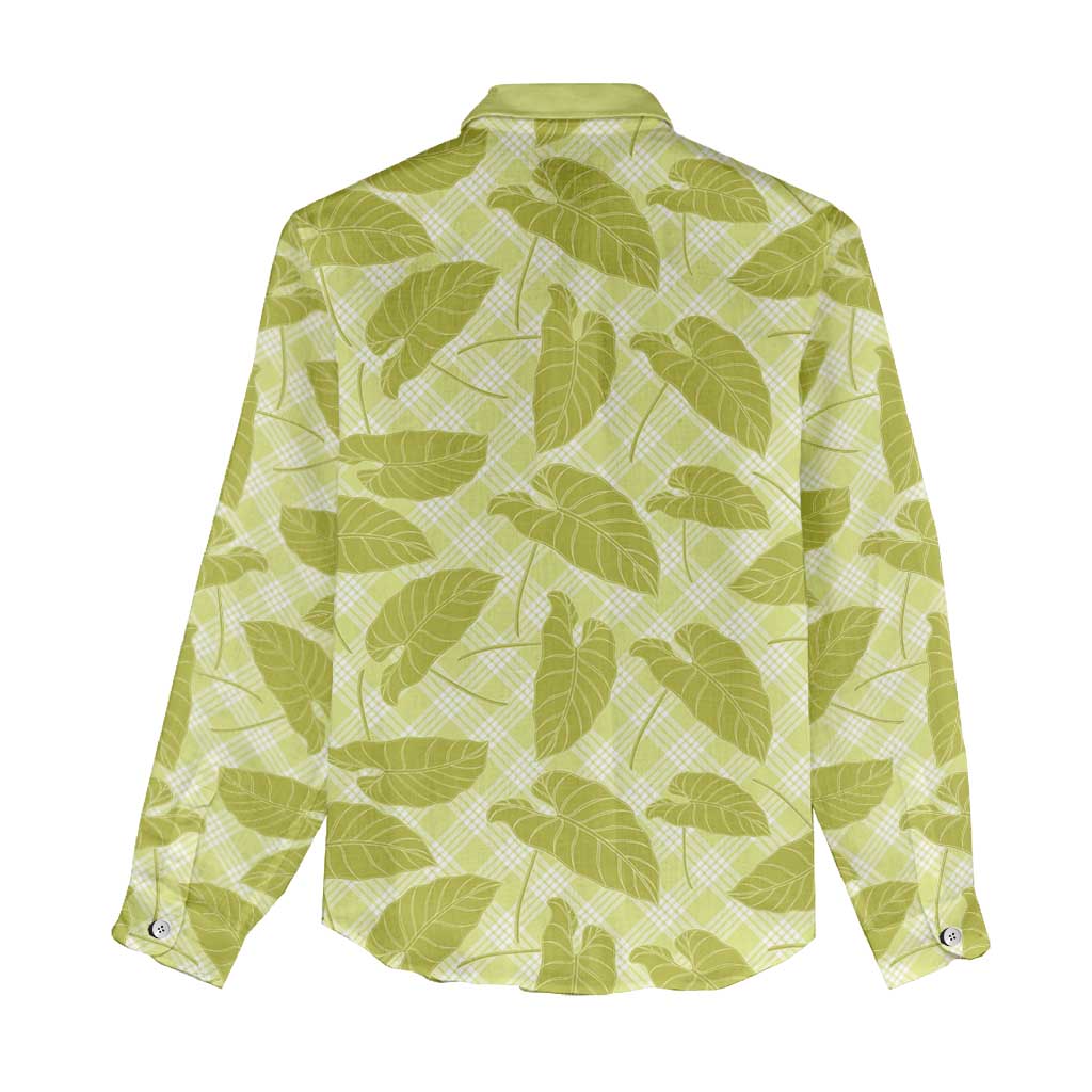 Lime Green Hawaii Kalo Palaka Motifs Women Casual Shirt Hawaiian Taro Leaves Elegant Vibes - Polynesian Pride