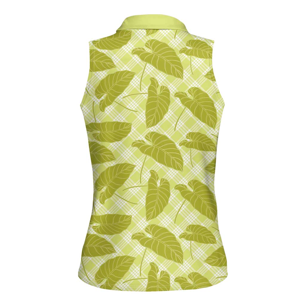 Lime Green Hawaii Kalo Palaka Motifs Women Sleeveless Polo Shirt Hawaiian Taro Leaves Elegant Vibes - Polynesian Pride