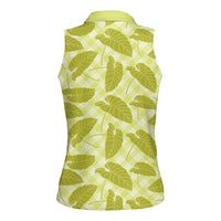 Lime Green Hawaii Kalo Palaka Motifs Women Sleeveless Polo Shirt Hawaiian Taro Leaves Elegant Vibes - Polynesian Pride
