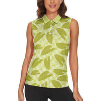 Lime Green Hawaii Kalo Palaka Motifs Women Sleeveless Polo Shirt Hawaiian Taro Leaves Elegant Vibes - Polynesian Pride