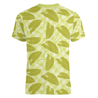 Lime Green Hawaii Kalo Palaka Motifs Women V-Neck T-Shirt Hawaiian Taro Leaves Elegant Vibes - Polynesian Pride