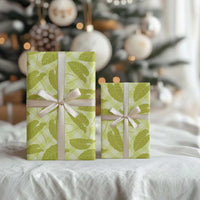 Lime Green Hawaii Kalo Palaka Motifs Wrapping Paper Hawaiian Taro Leaves Elegant Vibes - Polynesian Pride